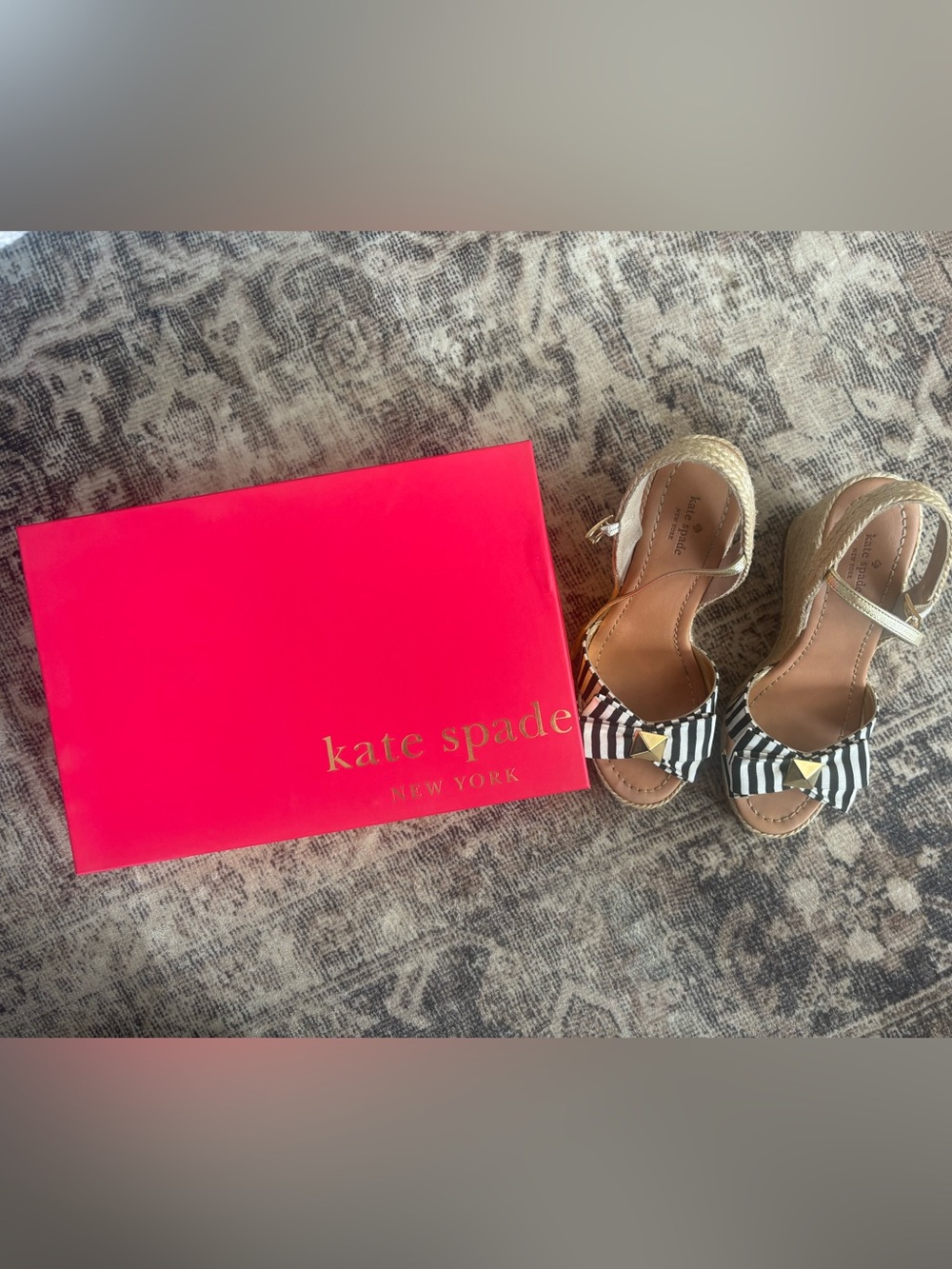 Kate Spade Black & White Stripe Espadrille Carmelita- size 9